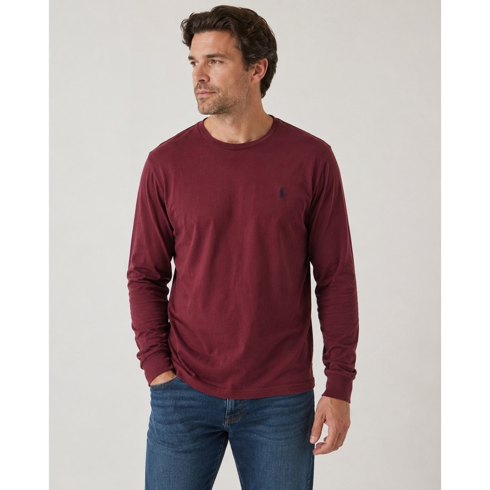 Polo Ralph Lauren Mens Custom Slim Fit Long Sleeve T-Shirt Burgundy Red Size M